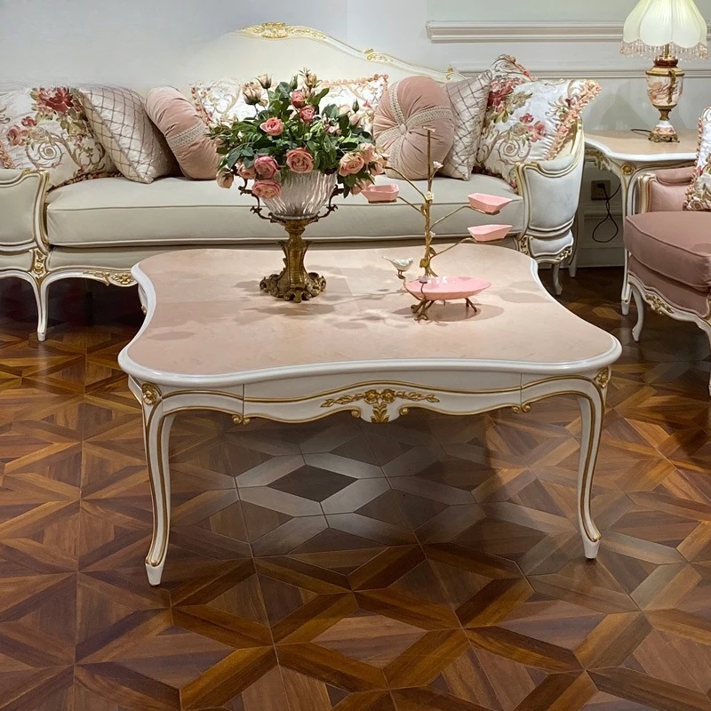 European romantic light pink countertop tea table French fashion versatile hand-carved, coffee table
