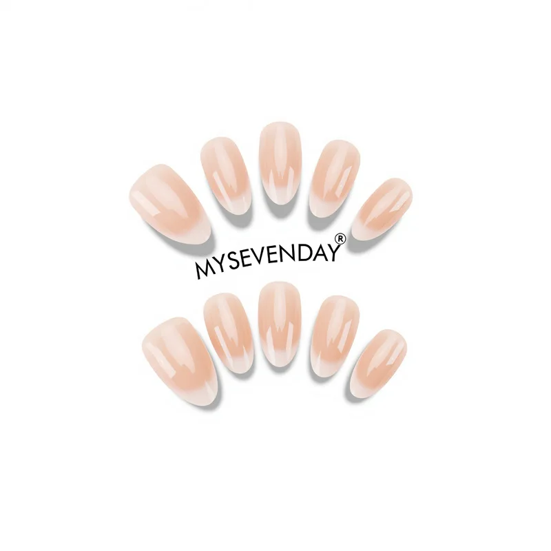 Simple Press-On Nails with White Edge Splicing, Teardrop Shape Nude Gradient Nail Stickers, Reusable False Nails