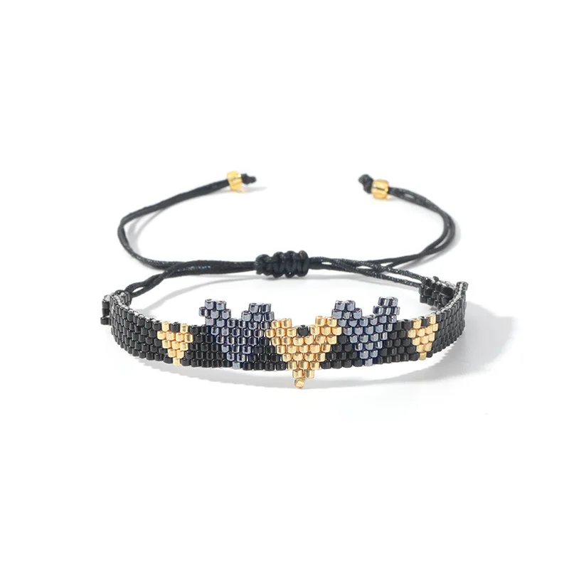 سوار مطرز على شكل قلب عتيق عصري وبسيط ومتعدد الاستخدامات منسوج يدويًا سوار من خرز الأرز البوهيمي قابل للتعديل