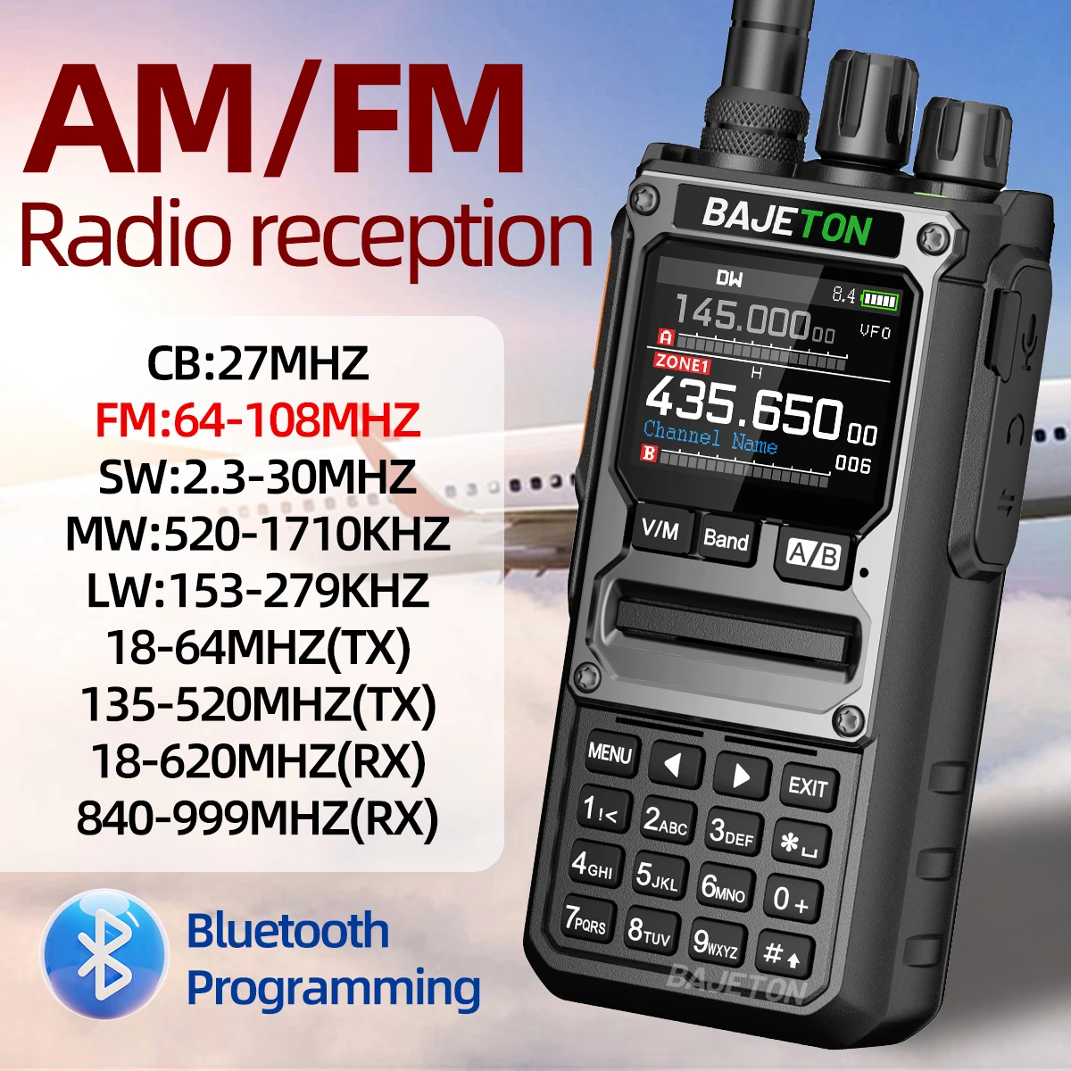 BAJETON BJ-7800 اسلكية تخاطب طويلة المدى SW MW LW AM SSB CB 10 واط تلقي سماعة لاسلكية تعمل بالبلوتوث برمجة الهاتف NOAA ل RT-920