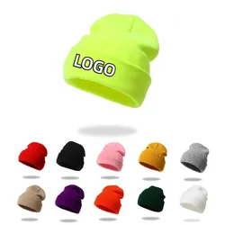 Customized Logo Autumn Winter Thin Knitted Wool Hat Men Women Warm Cold Pullover Hat Solid Color Couple Ski Beanie Hat