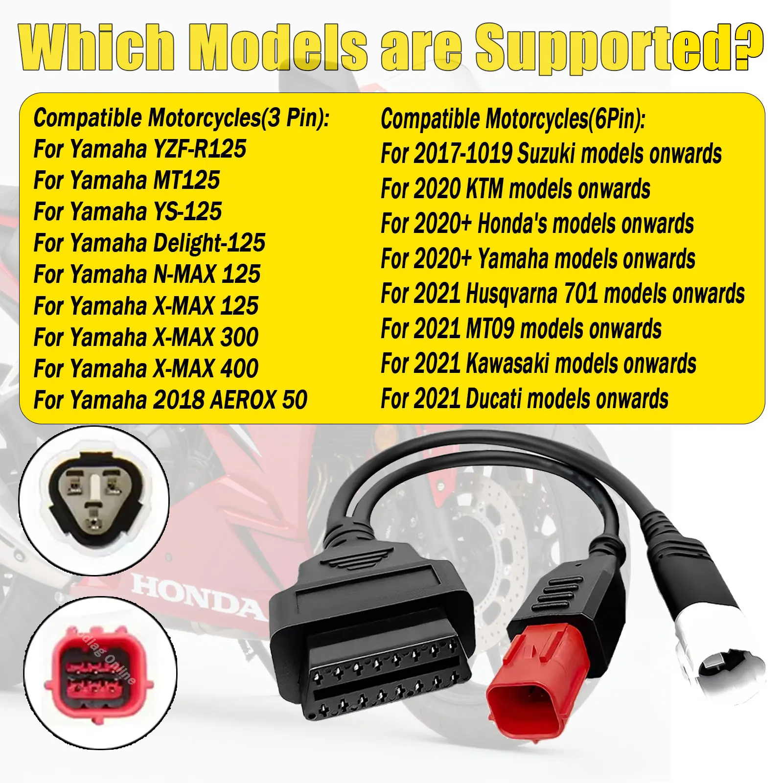 OBD2 Adapter Cable For Yamaha Honda SUZUKI KTM Motorbike 3 IN 1 Motorcycle Diagnostic Cable 3pin 4pin 6pin OBD2 Diagnostic Cable