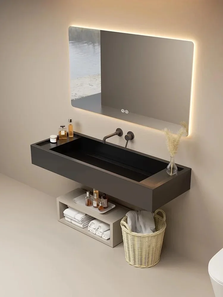 Travertine rock slab integrated bathroom cabinet size custom toilet commercial light luxury high-end washbasin washbasin