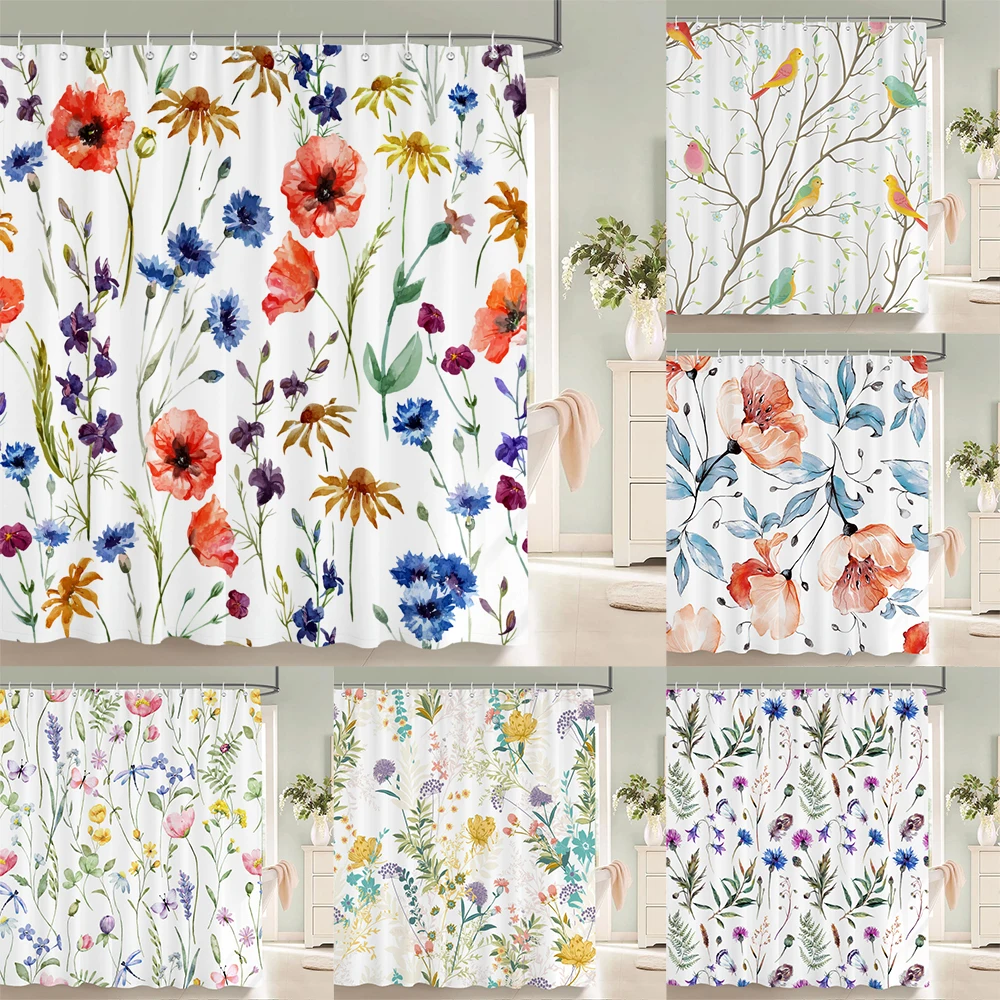 3D Printed Shower Curtains Tree Leaf Flower Plant Bathroom Curtain Waterproof Fabric Curtains  Polyester Bath Screen 180X180cm