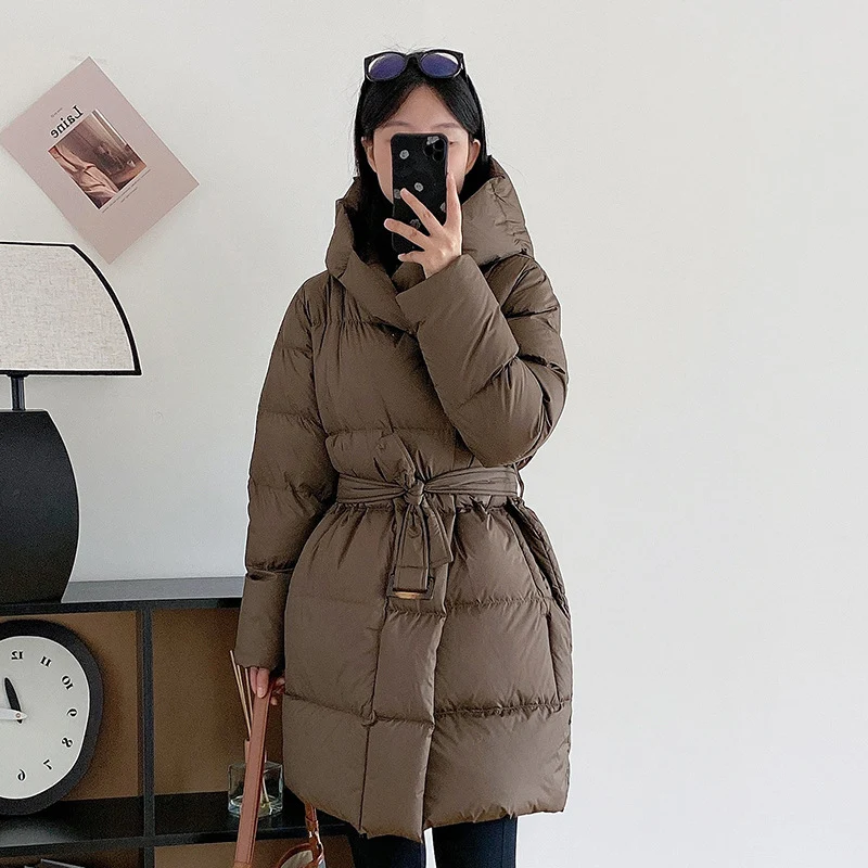 

Пальто-куртка женское с капюшоном, облегающее, осенне-зимнее, теплое, высококачественное, 2026, новинка, 90% белый утиный пух