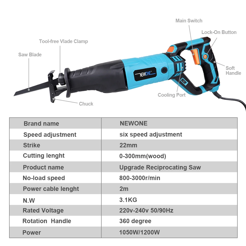 900W/1050W/1200W Electric Reciprocating Saw With Adapter Blades DIY AC Electric Saw For Wood Metal Plasitic Cutting