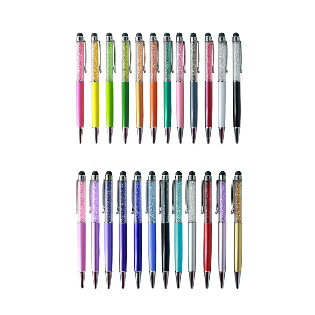 

2pcs Crystal Pens 2-In-1 Multifunctional Stylus Ballpoint Pen For Touch Screen Devices Silver Retractable Smooth Writing