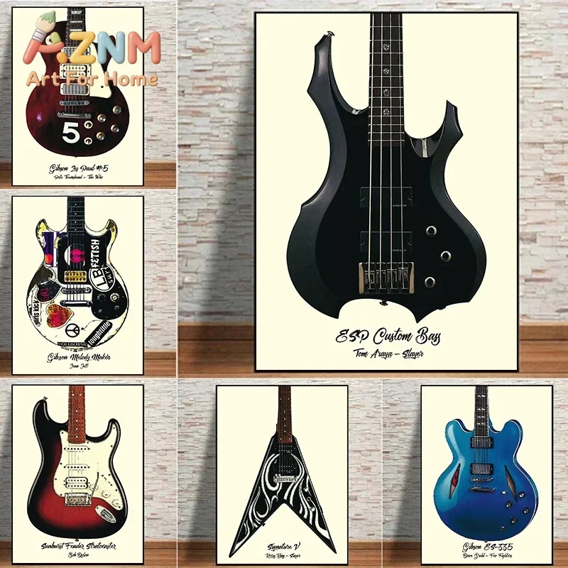 Famous Guitars Used By Famous Bands and Singers Music Posters Prints Canvas Printing Wall Art Picture for Living Room Home Decor