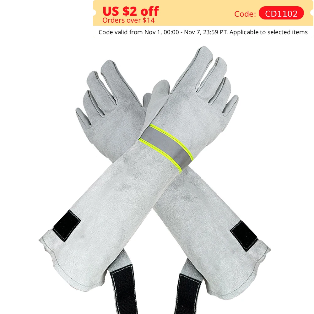 

1 Pair Weldering Gloves Cowhide Welders Safety Gloves Lengthen Weld Self Defense Heat-resistant scald-Proof Thicken Soft Glove