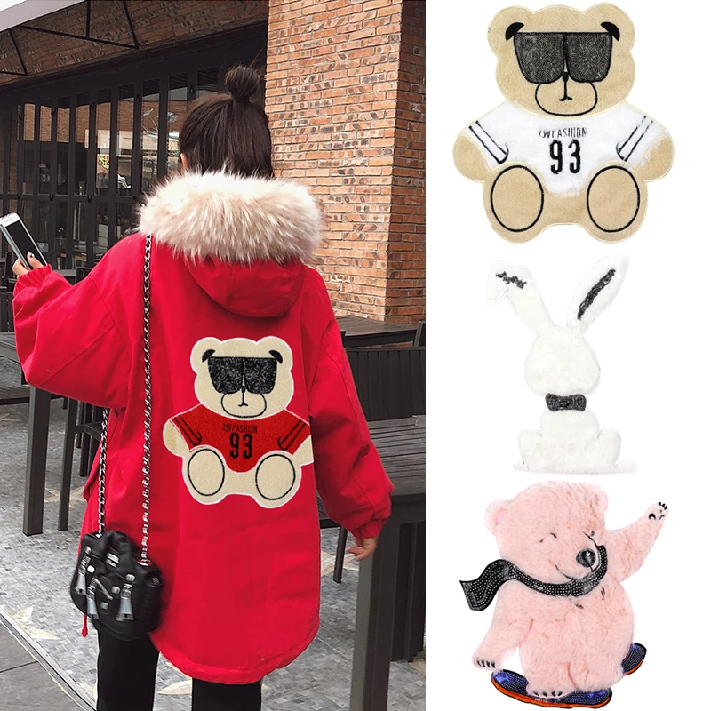 Large Embroidery Big Patch Bear Rabbit Animal Cartoon Badges Applique Patches for Clothing VP-926