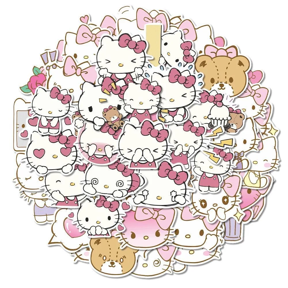 10/30/50PCS Sanrio Pink Hello Kitty Cartoon Stickers Decoration Suitcase Scrapbooking Phone Laptop Stationery Kid\'s Toy Sticker