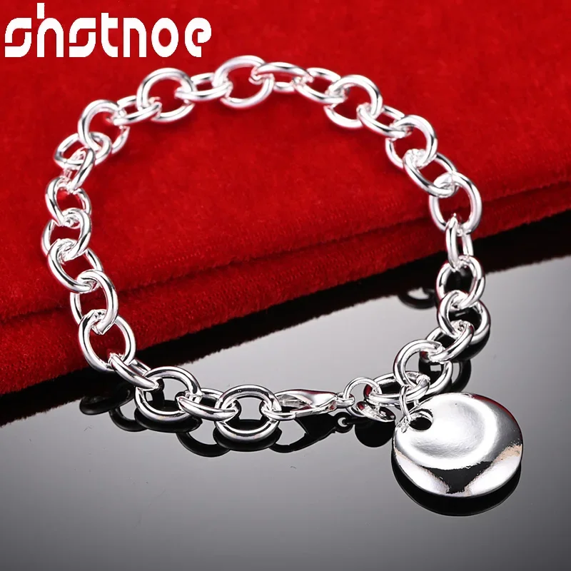 

SHSTONE 925 Sterling Silver Bracelets Simple Circular Pendant Bracelet For Women Party Wedding High Quality Fashion Jewelry Gift