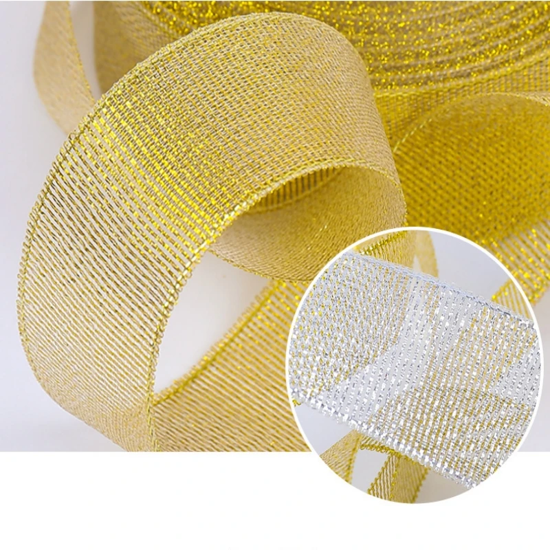25 Yards/Lot 6mm-40mm Gold Silber Glitzerband für DIY Schleifen, Bastelarbeiten, Geschenkverpackungen, Hochzeits- und Weihnachtsdekoration, Nähzubehör – Detail 4