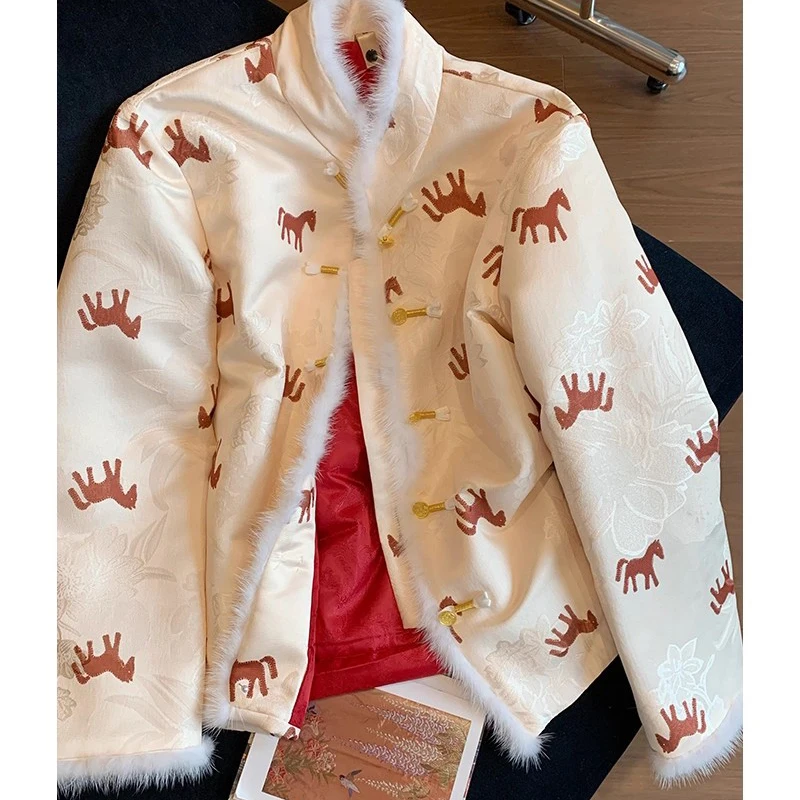 

Women's Loose Fit Cotton Jaet Autumn Winter Korean Sle Big Size Embroidered Thiened Cotton Inner National Sle Top