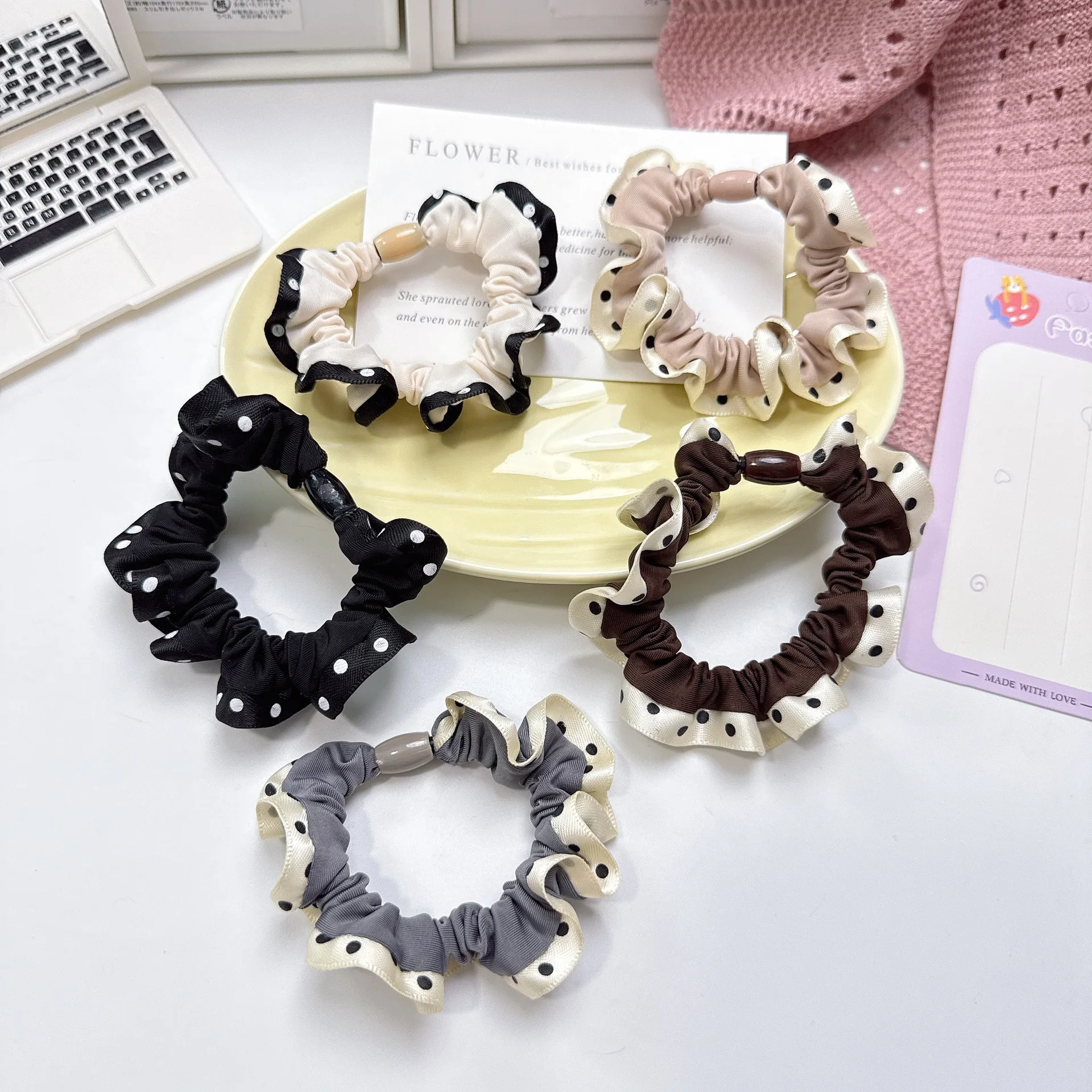 5 قطع بسيطة من ربطات الشعر المرنة ذات الأهداب المنقطة البسيطة، ربطة شعر أنيقة ومتعددة الاستخدامات، النسخة الكورية للفتيات