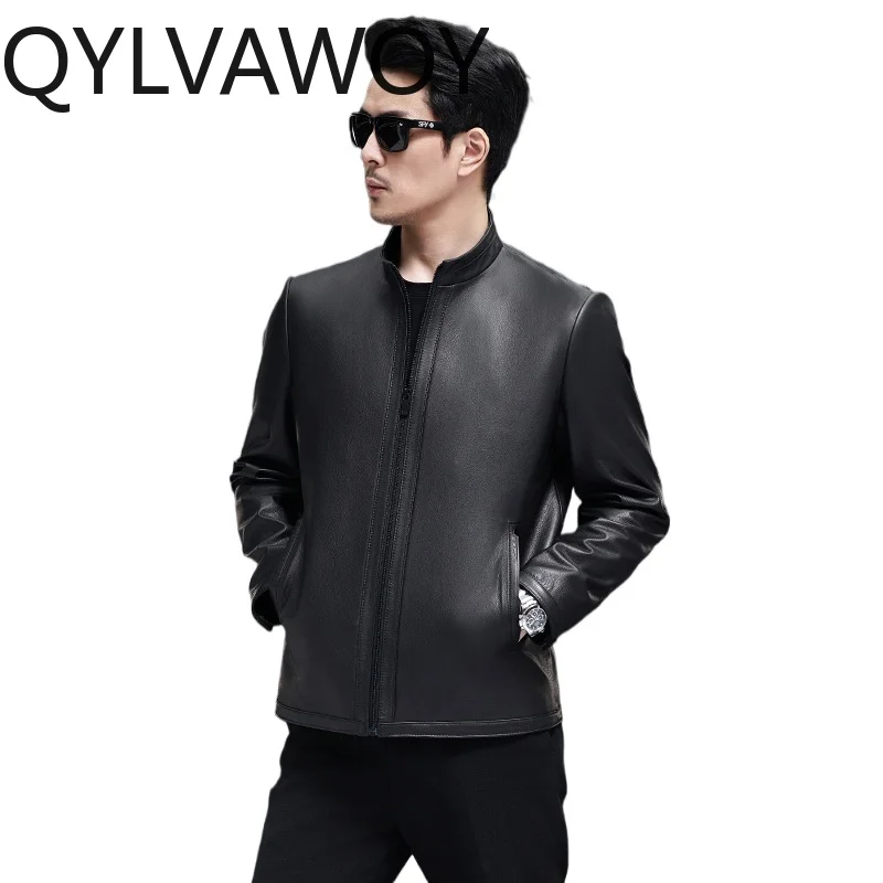 QYLVAWOY Top Layer Cowhide Genuine Leather Jacket Men 2026 100% Real Leather High Quality Stand-up Collar Coat Man Spring Autumn