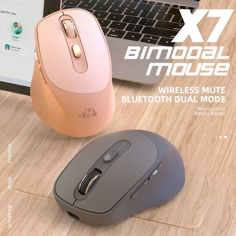 X7 WirelessBluetooth SilentDesign Power Linght Mouse Pink/BusinessGrey Color Bluetooth Dual Mode Ergonomic Computer Accessories