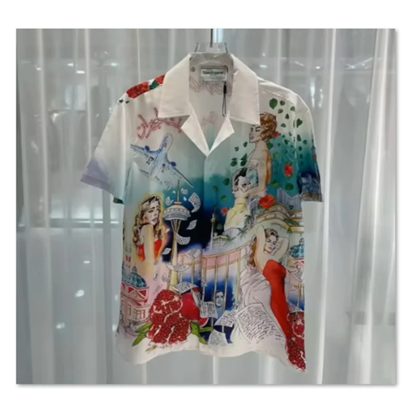 قميص مطبوع فاخر خفيف للرجال لعام 2026، قميص رجالي ونسائي بأكمام قصيرة، ألياف 100%، عصري ومريح، كاجوال جي