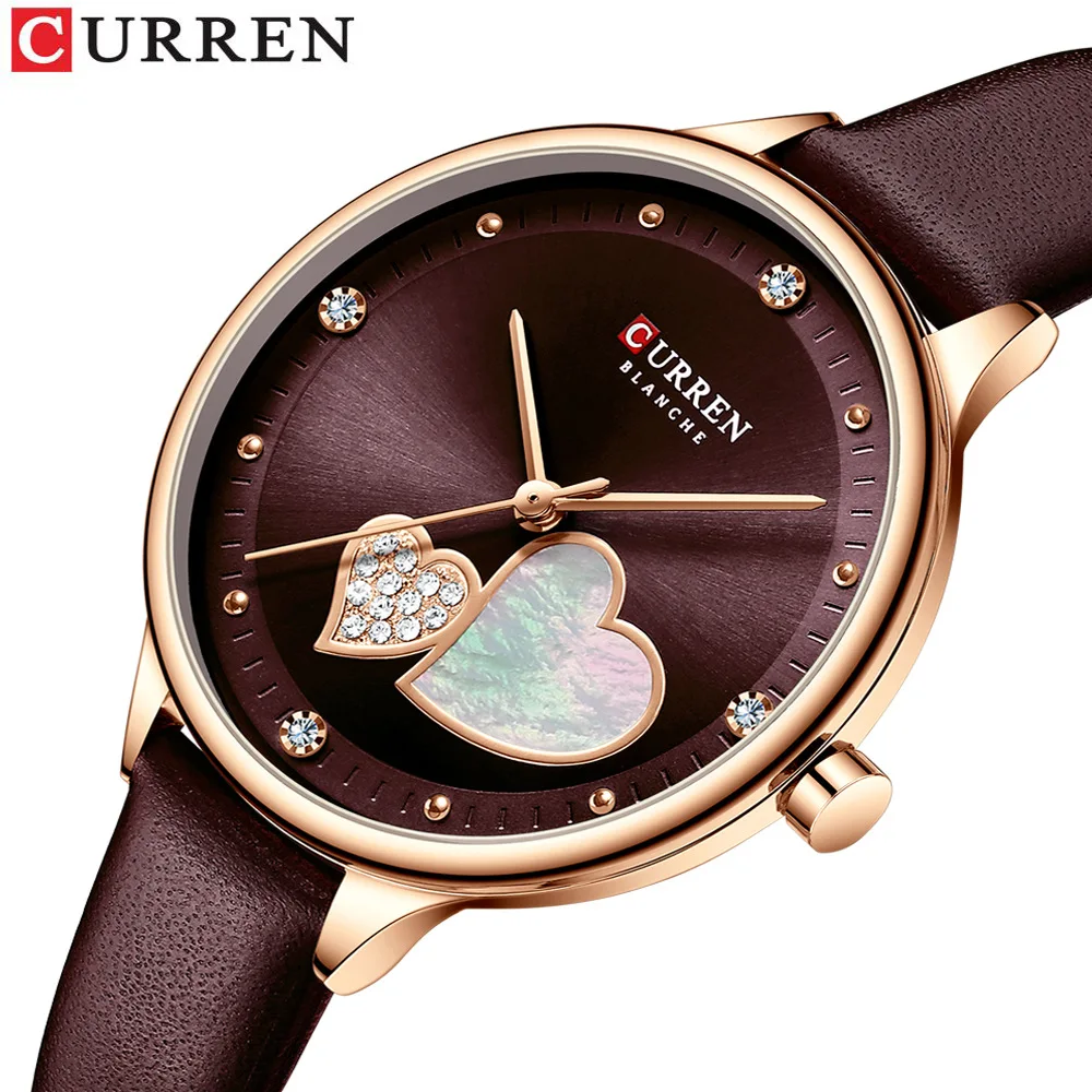 CURREN 9077 Women's Quartz Watch Elegant Cute Waterproof Fashionable Casual Leather Strap Wristwatch for Ladies