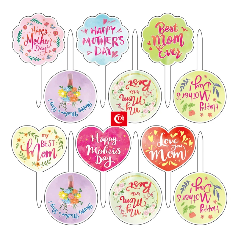 1 set Happy Mother's Day Cake Topper My Best Mom Ever Acrylic Cake Flags Love You Mom Party Cake topper