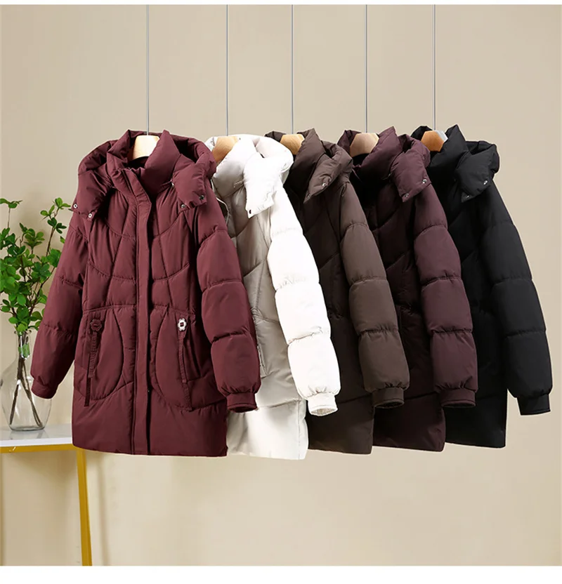 Parka's Dames Winter Mid Lange Dons Katoenen Jas Met Capuchon Casual Dikke Mode Outdoor Warme Katoenen Gewatteerde Jas Vrouwelijke Bovenkleding