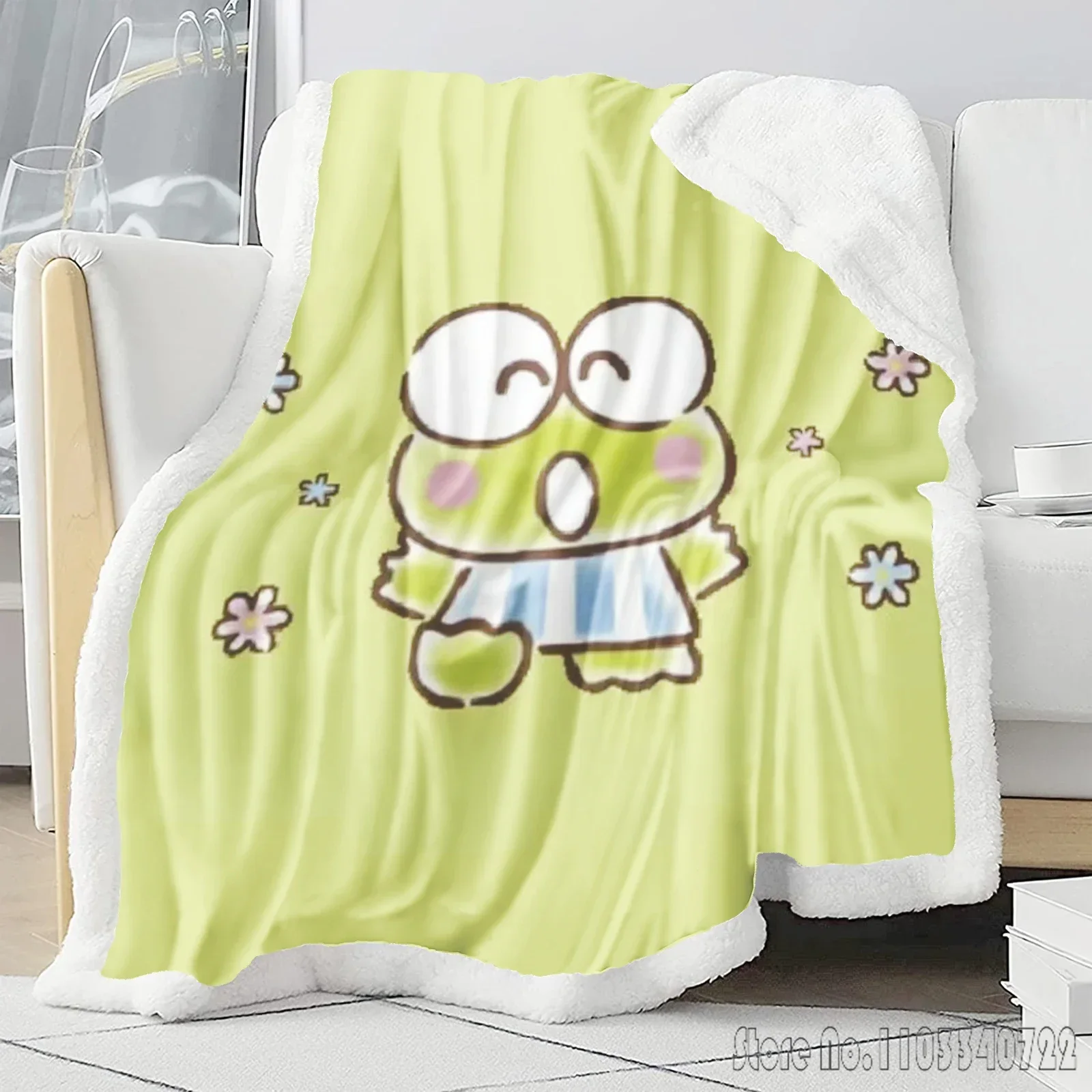 Sanrio Keroppi Flannel Blanket Skin-Friendly Cartoon Throw for Bed Sofa Decor Fleece Nap Blankets Boys Girls Children Gift