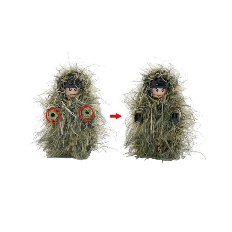 Military Moc 2pcs Camouflage Ghillie Suit Jungle Soldier Swat Weapons Accessories Figures Mini Building Blocks Toys for Children