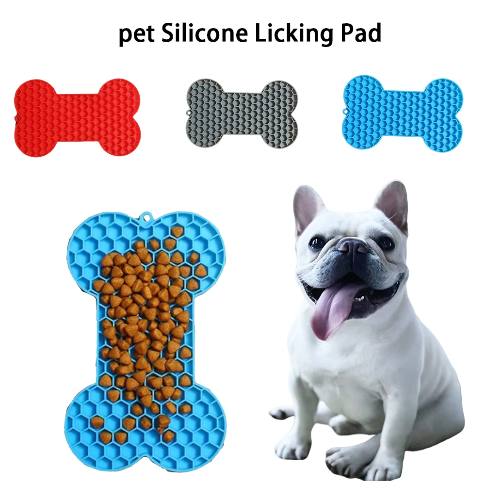 Dog Lick Mat Bone-shaped Silicon Licking Mat With Suction Dog Lick Slow Feeder Licky Mat Pet Bathing Distraction Pads Food Plate