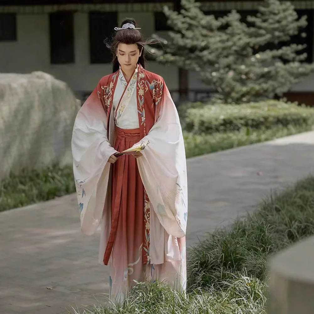 

Одежда в стиле Хань, воротник Вэй и молодой студент с принтом, китайская традиционная рыцарская одежда