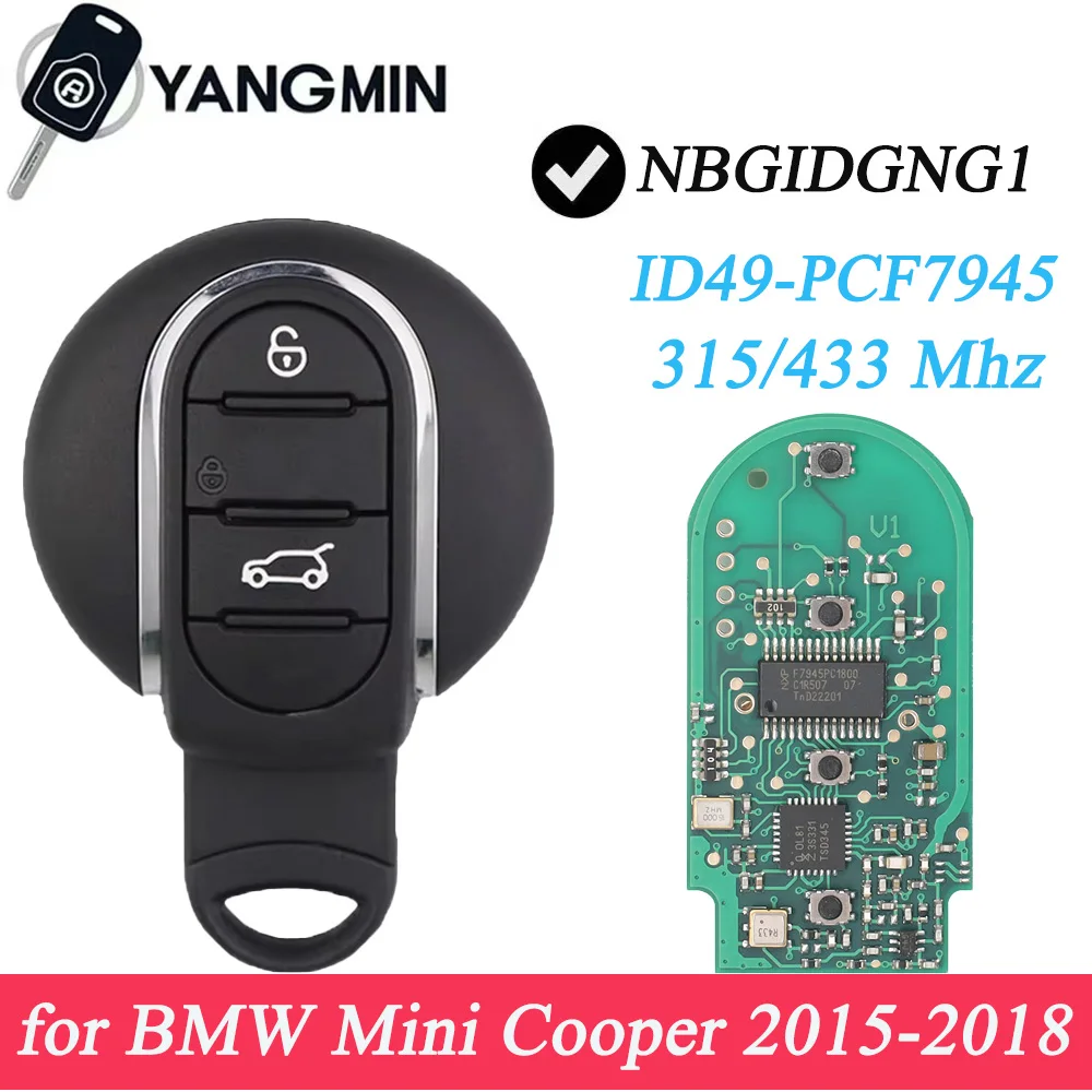 3 Buttons Smart Remote Car Key Fob for 315MHz 434MHz 868MHz ID49 Chip BMW Mini Cooper 2015-2018 FCC ID: NBGIDGNG1 key for mini