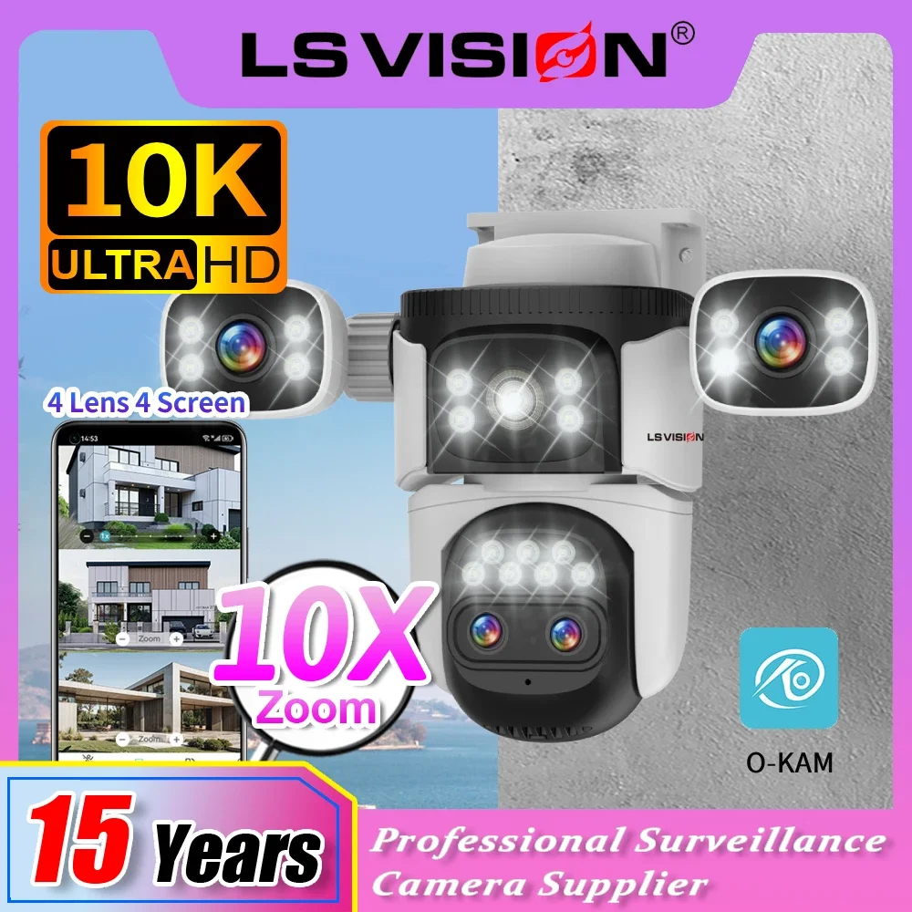 

LS VISION 10X Zoom 20MP WIFI IP Camera Wireless Outdoor Wifi Four Screens 10K 720° PTZ Network CCTV Video Surveillance Cameras