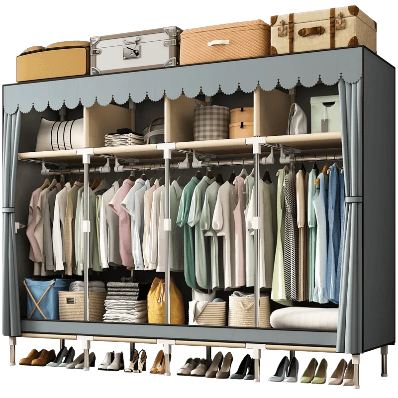 

%a Spacious Wardrobe with Dustproof Cover - Durable Steel Frame - Ideal for Bedroom, Dorm, Entryway Organization