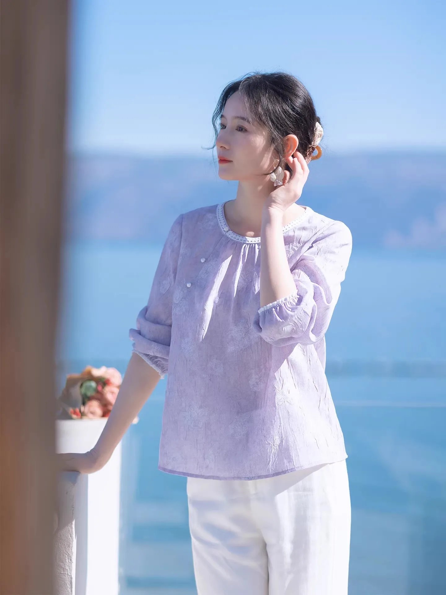 

Красная футболка Red Enlightenment с круглым вырезом и длинным рукавом, женская повседневная, весна 2026, новая коллекция, свободный крой, дышащая, в художественном стиле