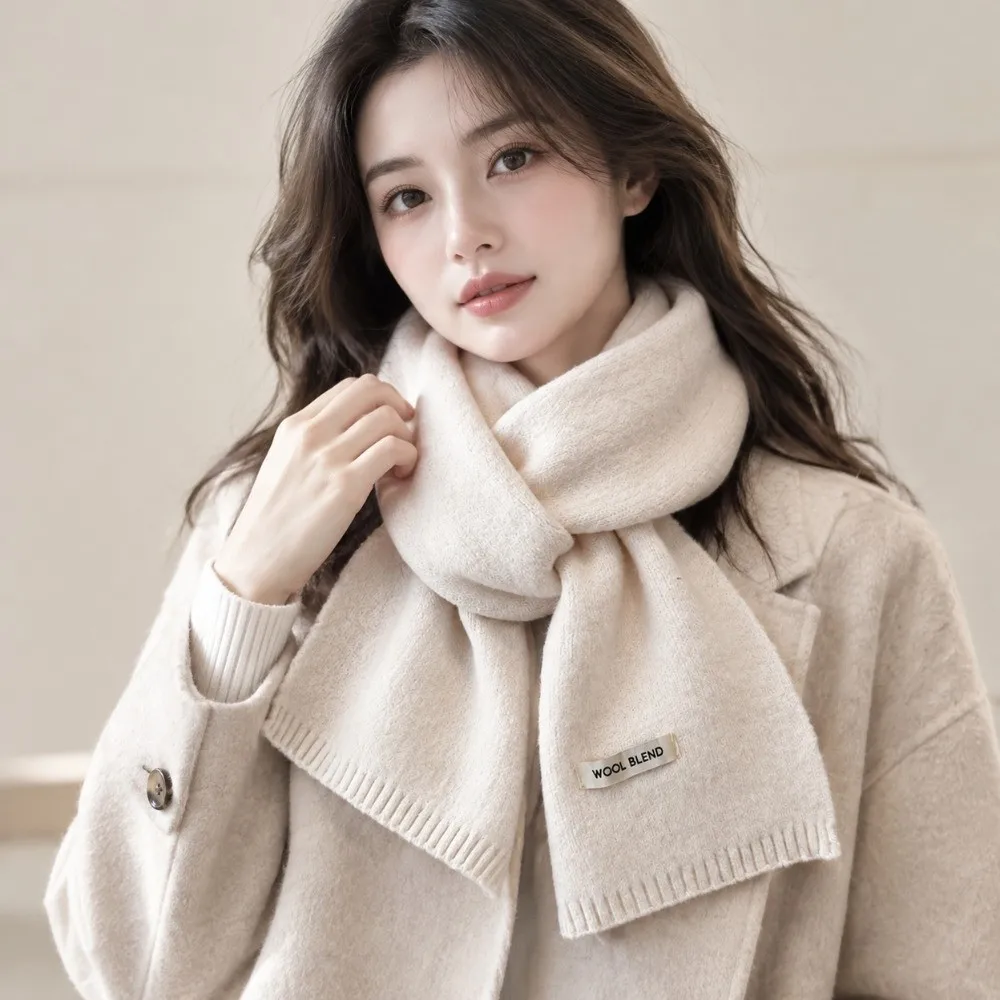 Shawl Solid Color Knitted Wool Scarf Cold-proof Windproof Long Thickened Neckscarf Versatile Soft Winter Scarf Men