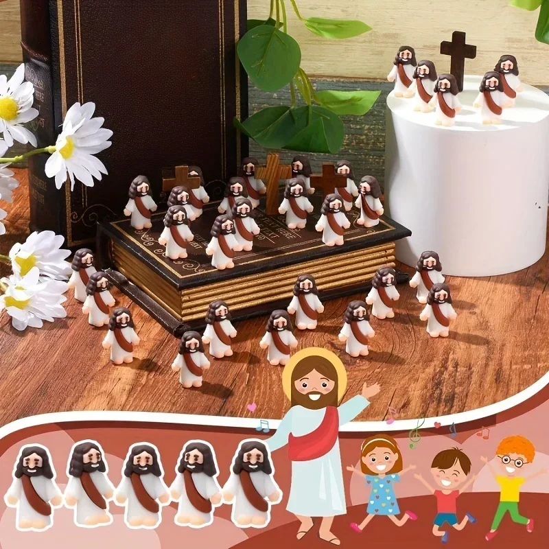 24Pack Miniature Jesus Statues PVC Tabletop Religious Figures for Christmas Easter Halloween & Hanukkah Christian Decorations