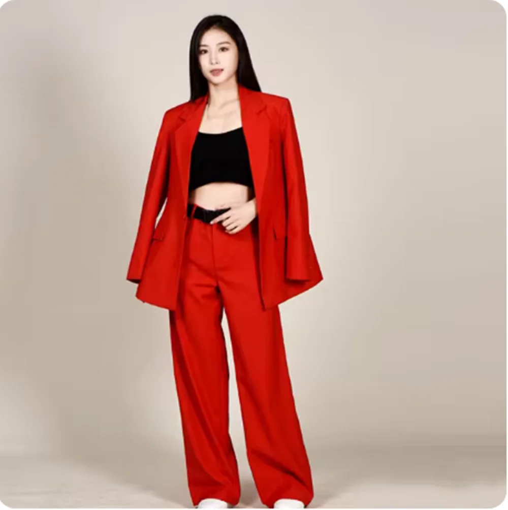 Traje de Hip Hop multicolor para hombre, traje informal, ropa de baile de Jazz, traje de baile callejero, equipo de bailarina adulta, ropa de escenario, pantalones rojos yj909
