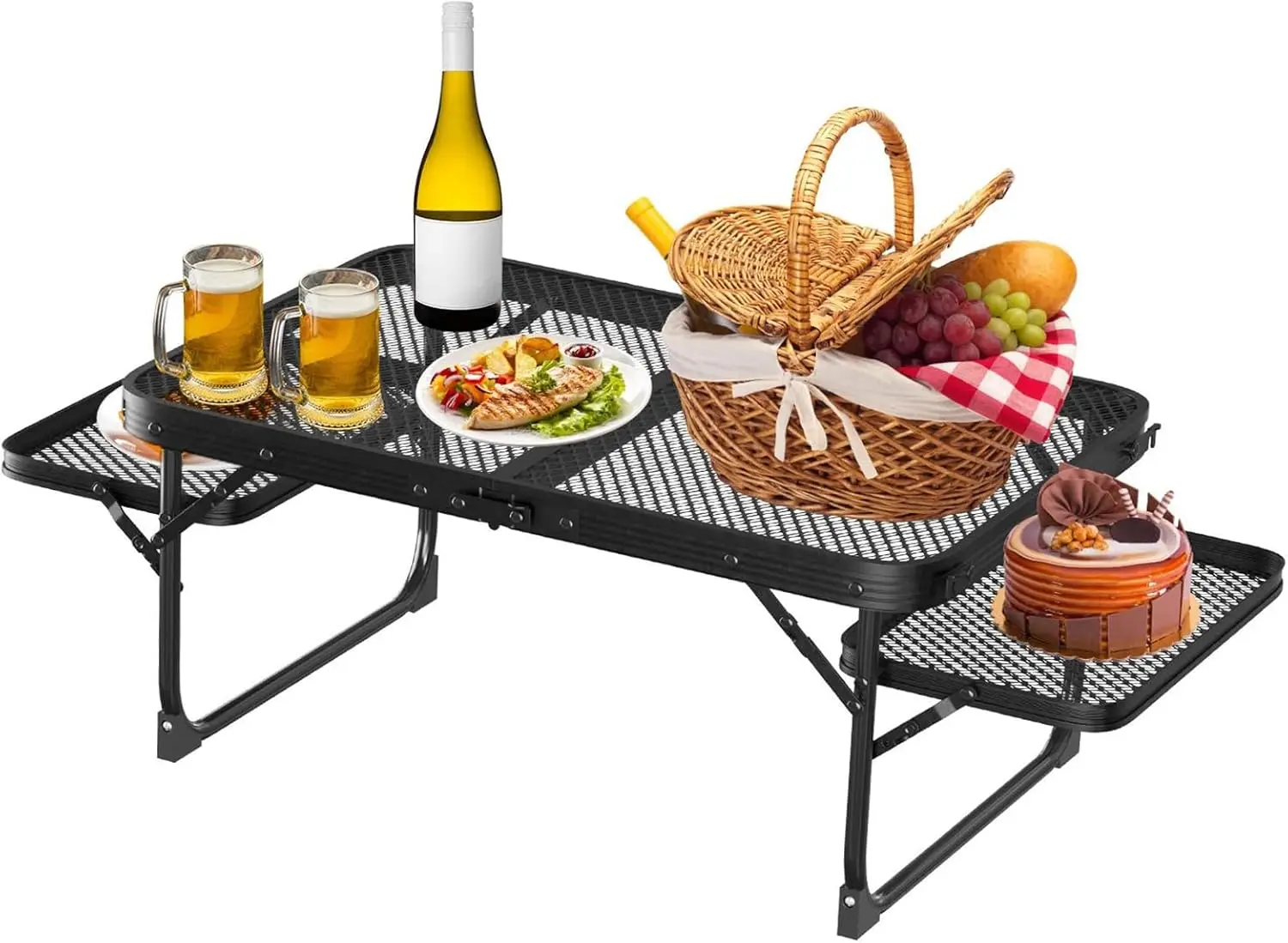 

Foldable Camping Table with 2 Side Trays Portable Aluminum Alloy Picnic Table for Outdoor BBQ Hiking Fishing 88LBS Load Capacity