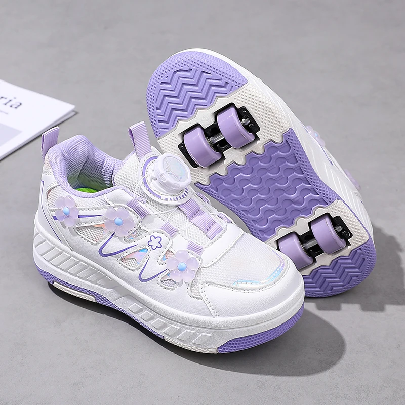 New Kids' Four-Wheel Roller Shoes, Boys and Girls, Detachable Wheels, Trendy Versatile Cute Casual Shoes in Korean Style 29-40