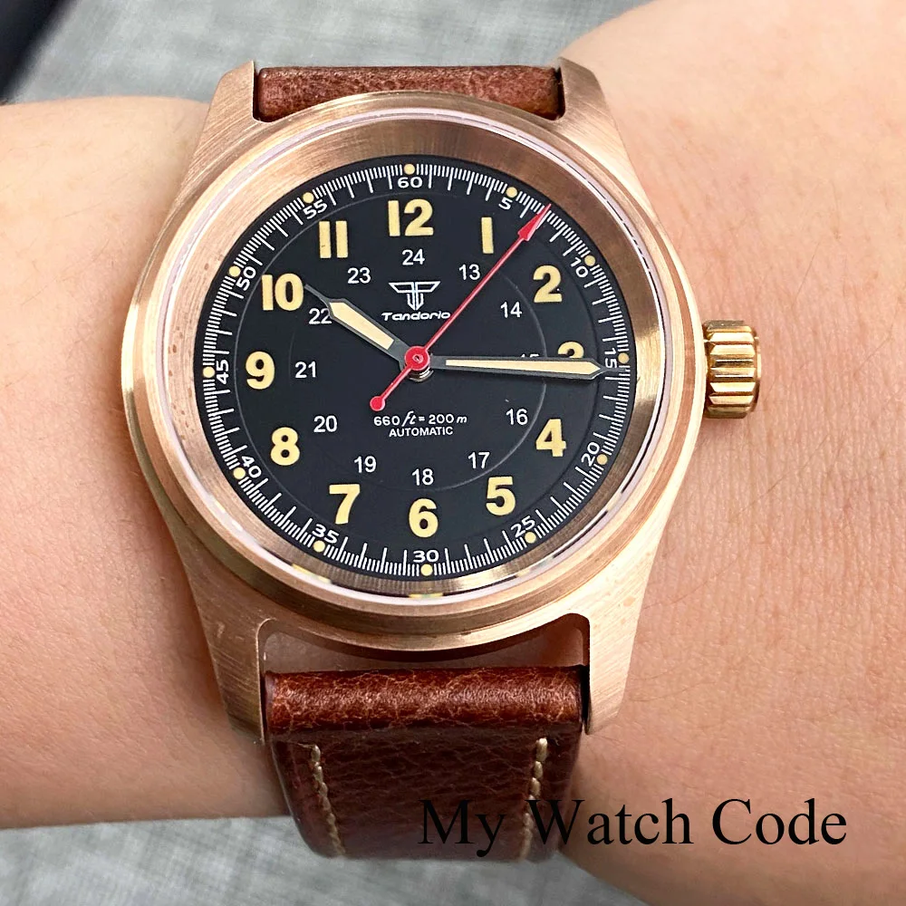 Tandorio Vintage Filed-Watch 36mm Bronze Diver Miyota 8215 Watch 20bar Waterproof Sport Clock Lady Men Sapphire Crystal