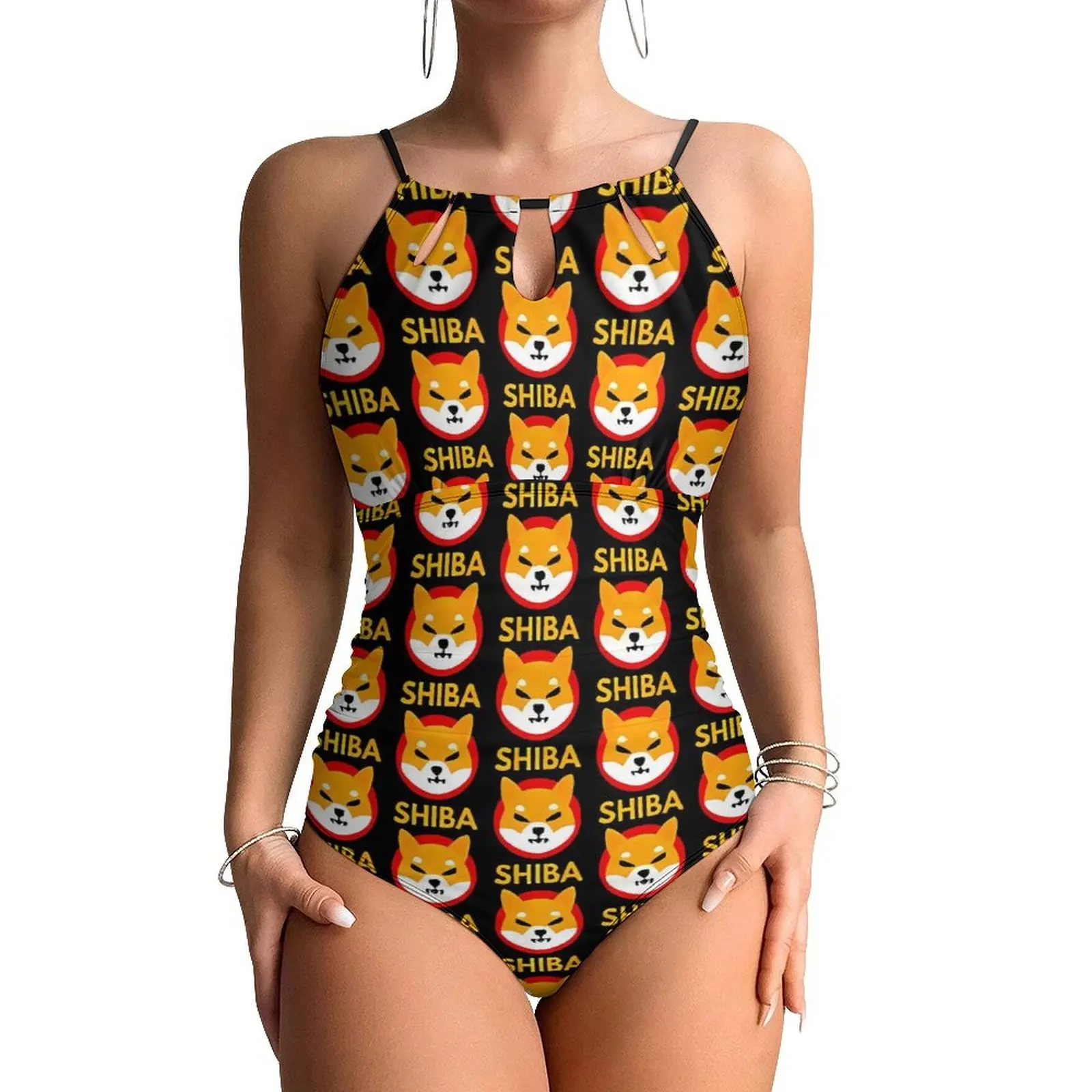 Shiba Coin Cryptocurrency Swimsuit  One Piece Swimwear Push Up Aesthetic Bathing Suits Sexy Holiday Rave Design Bodysuit