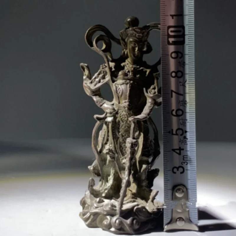 Antique Brass Skanda Buddha Statue - Wei Tuo Protector Ornament, Exquisite Home Desktop Decor Guardian Craft Display