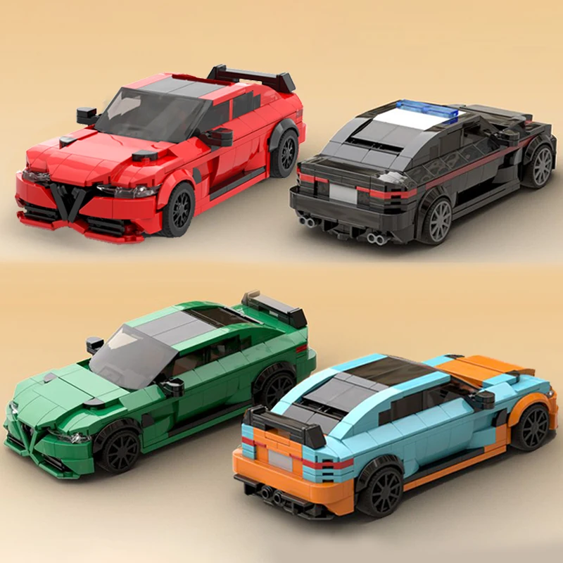 MOC Alfas Romeos Giulia GTAm Sports Car Building Blocks Super Speed Racing Vehicle Bricks Garage Toys Gifts For Children Boys