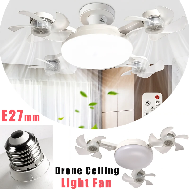 Drone Ceiling Lamp Electric Fan with Light Remote Control E27 Simple Quiet Restaurant Fans for Bedroom Office Home Decor Light