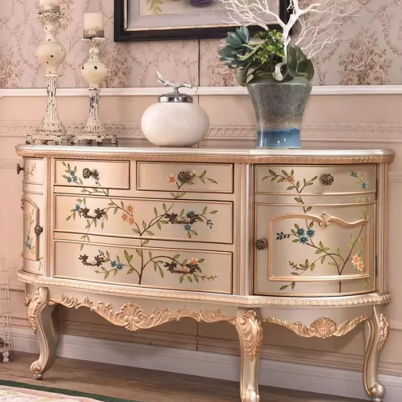 

European-style entrance cabinet is opposite the door, living room dining side decoration American solid wood semicircle