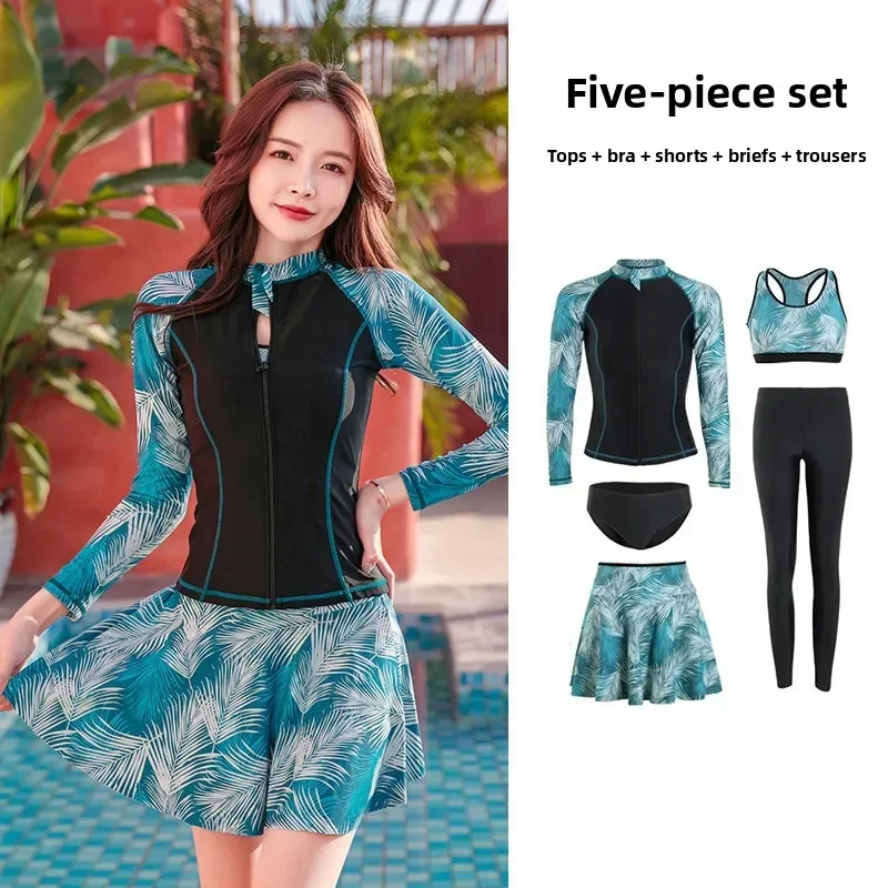 

Outdoor Wetsuit Long Sleeve Trousers Split Five-piece Swimsuit Women's Sunscreen