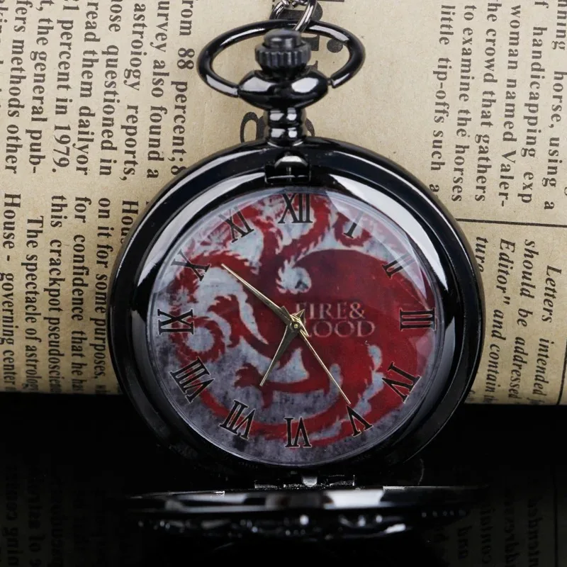 黒三頭彫刻クォーツ懐中時計ゲームテーマ男性女性ネックレスペンダント時計女性男性ギフト