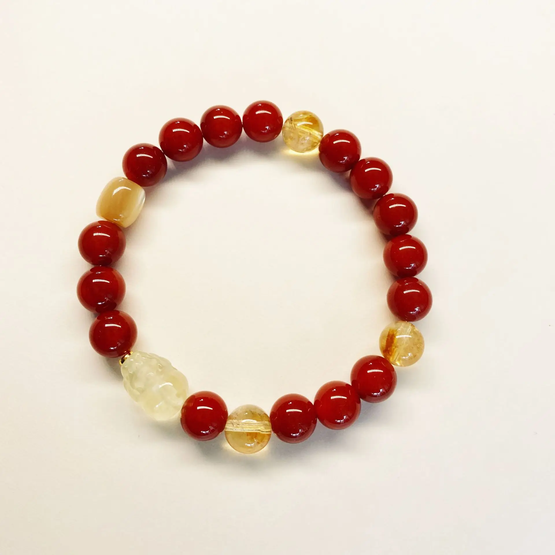 Chinese Style Natural 8 Mm Red Agate Citrine Pixiu Handstring Bracelet For Women Lucky Wealth Auspicious Blessing Beaded Jewelry