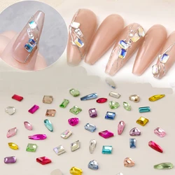 50pcs Mini Heart Flat-Back Nails Rhinestone 3D Crystal Candy Color Hot Glass Shiny Nail Decoration DIY Glitter Gem Nail Parts