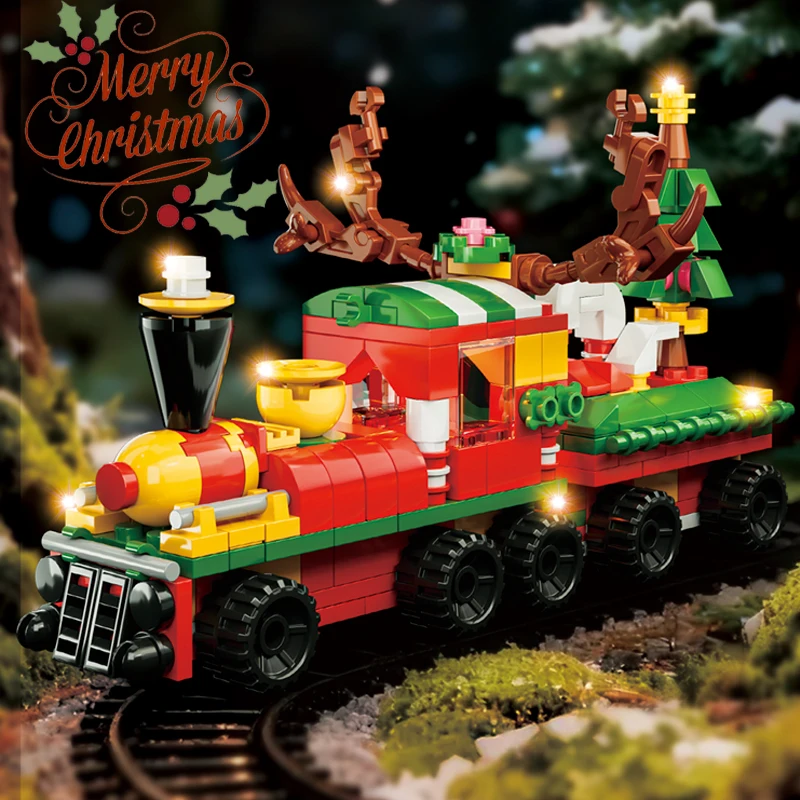 

Наборы строительных блоков с Рождеством поезд MOC, креативные кирпичи, игрушки «сделай сам», рождественские подарки для детей, 269 шт., украшения
