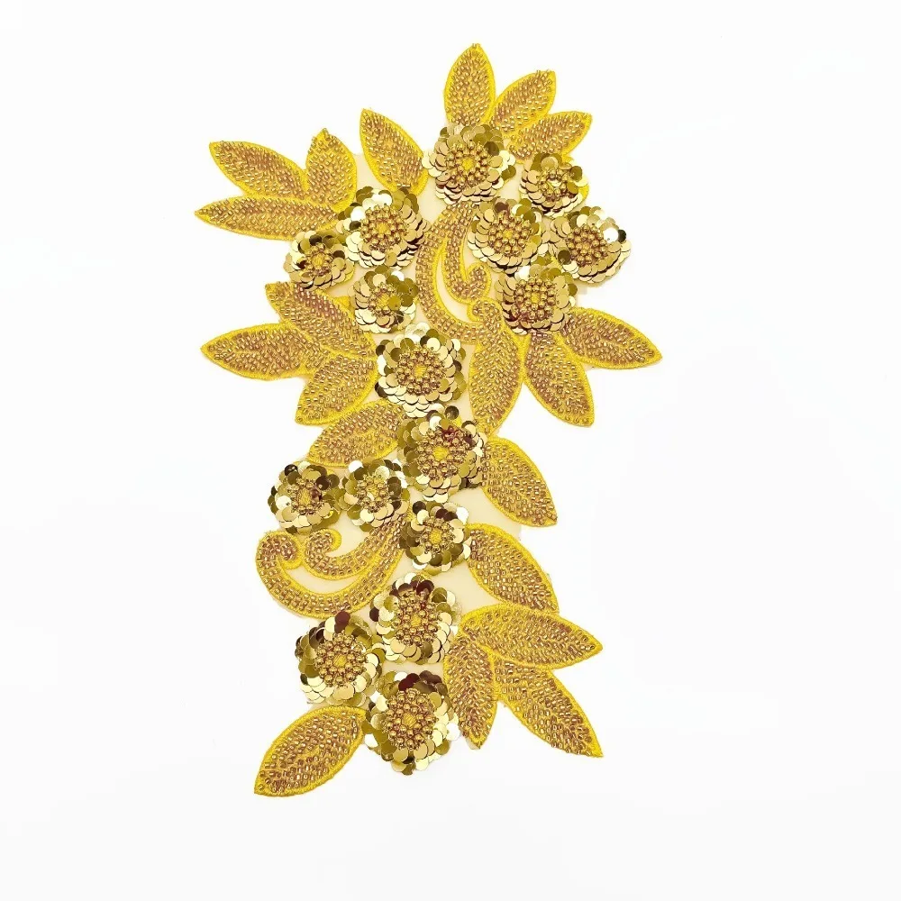 New 3D Flower Mesh Sequin Embroidery Cloth Sticker DIY Handmade Floral Lace Fabrics Applique Girl